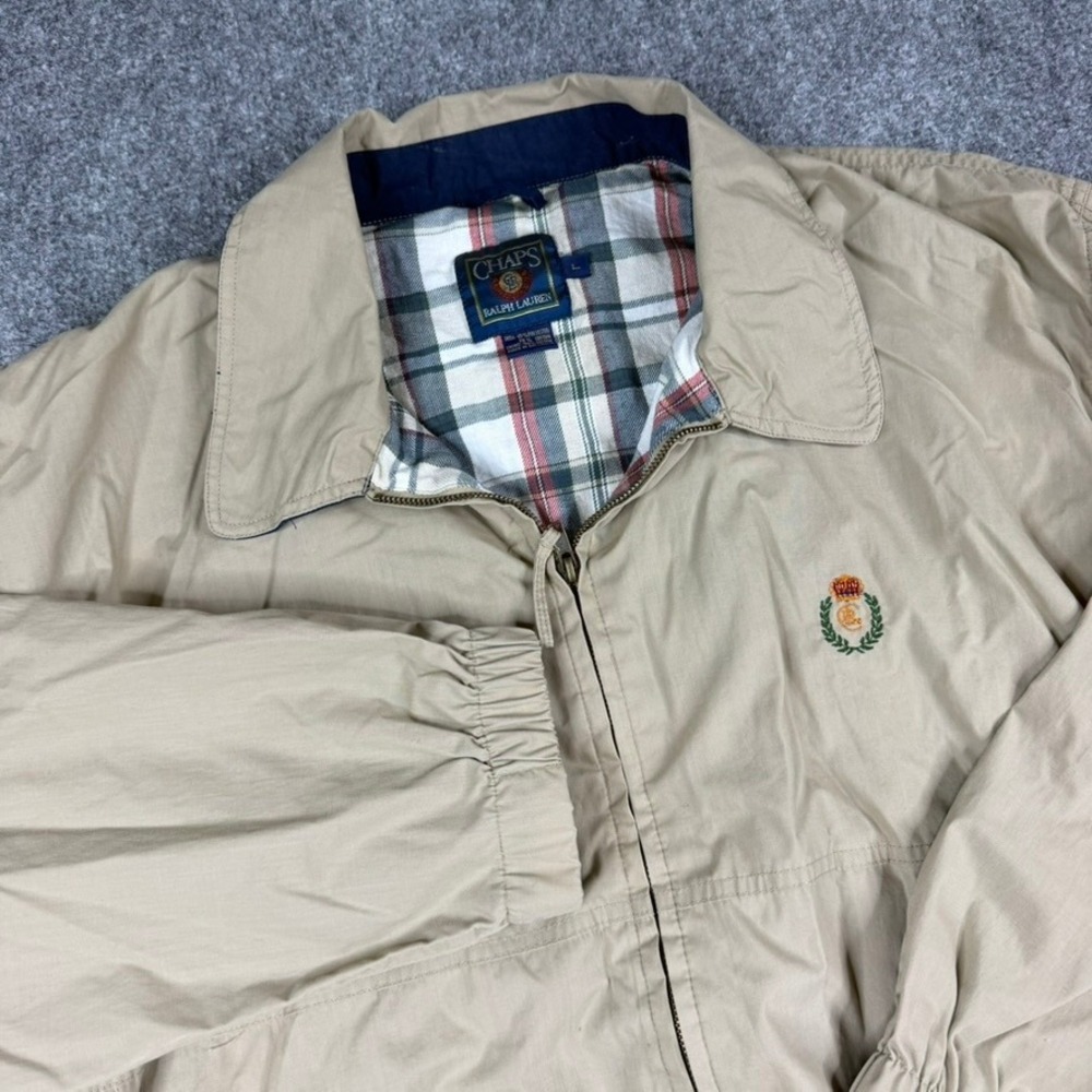 Vintage 90s Chaps Ralph Lauren Harrington Jacket Men Large Tan Plaid Lined Crest